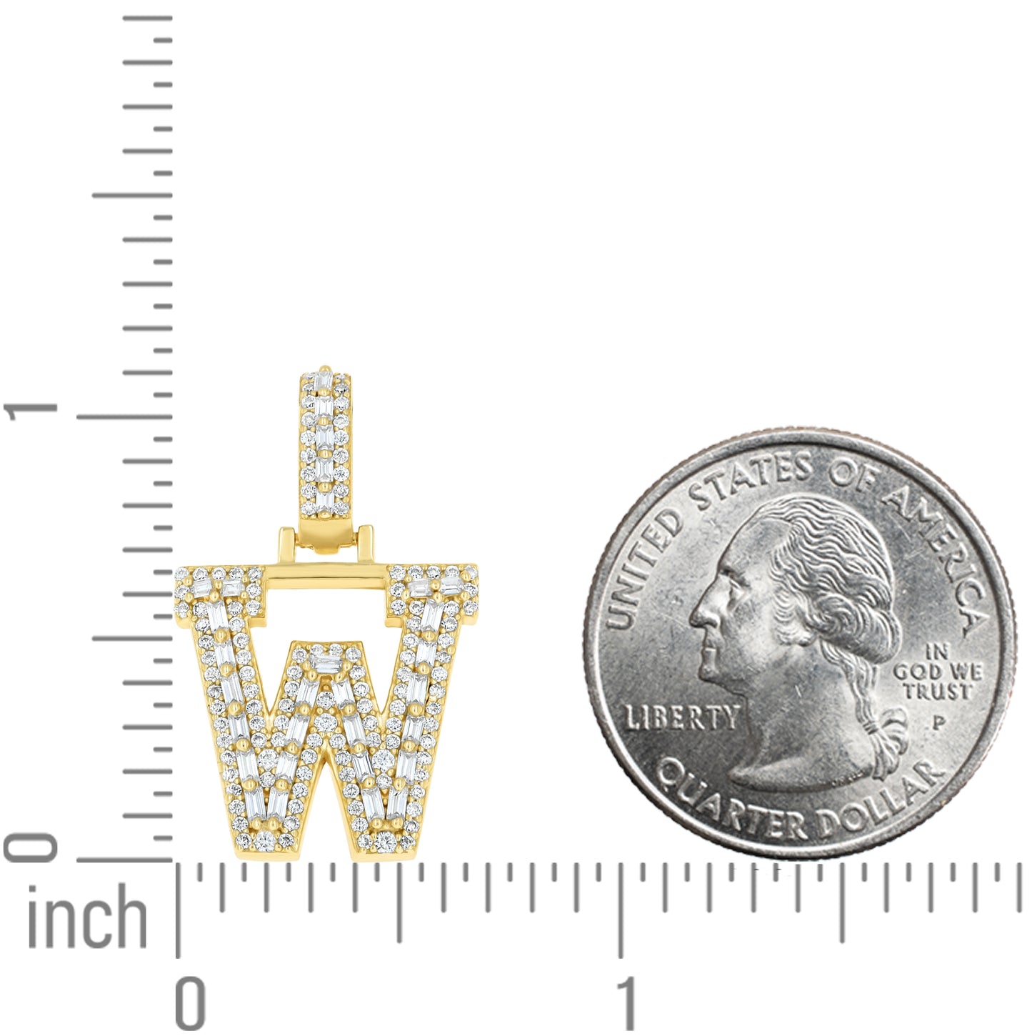 Sterling Silver Yellow-Tone Unisex Baguette Round Moissanite Initial Alphabet Charm Pendant