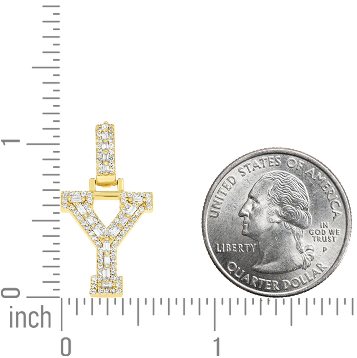 Sterling Silver Yellow-Tone Unisex Baguette Round Moissanite Initial Alphabet Charm Pendant