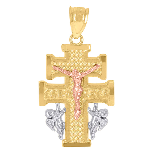 10K Tri-Color Gold Mens Women Caravaca Crucifix Religious Charm Pendant