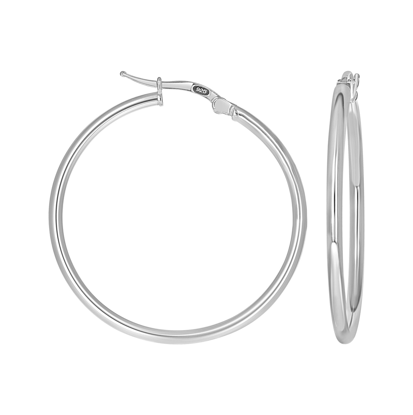 Sterling Silver Womens Round Tube Hoop Earrings
