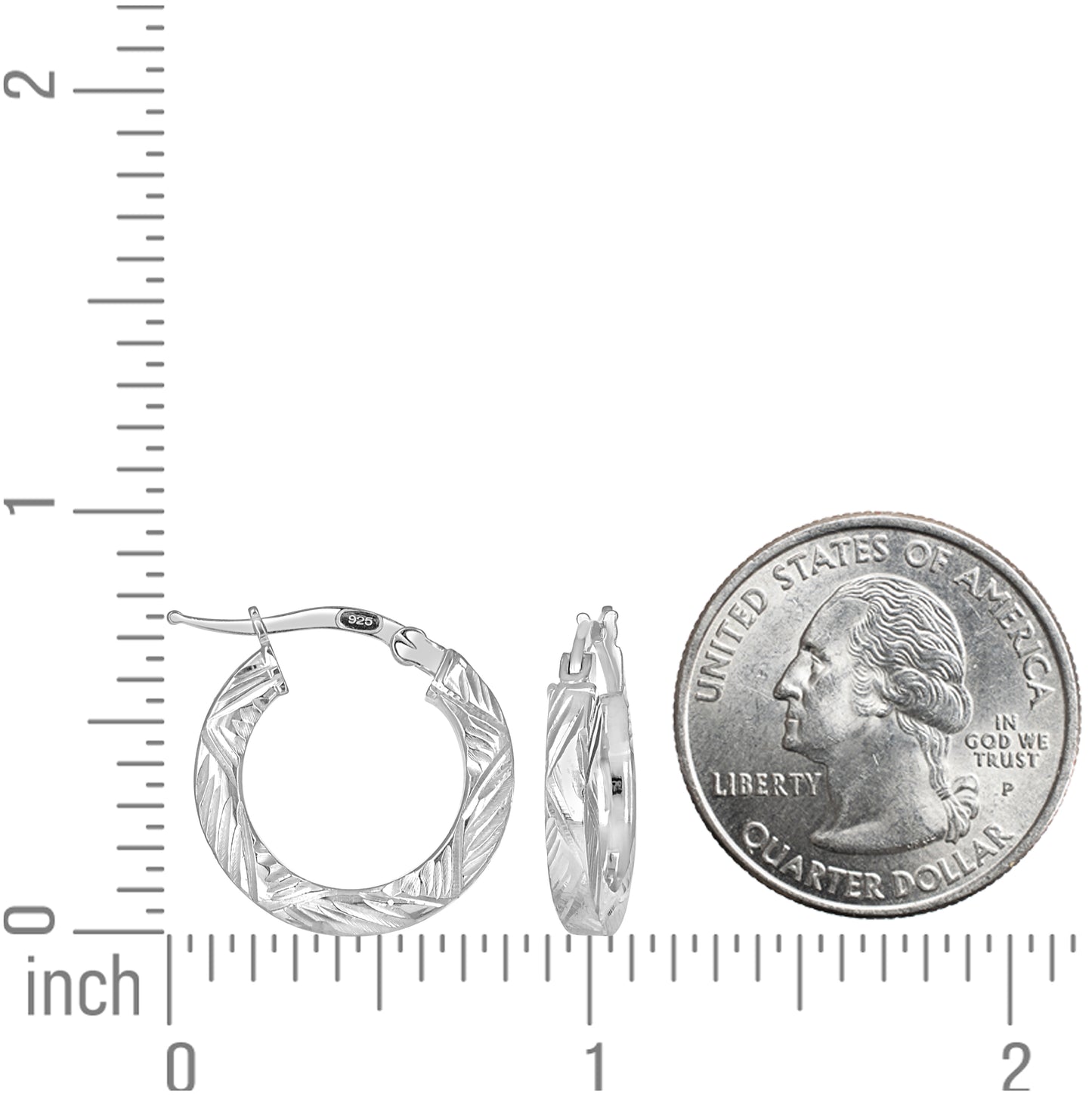 Sterling Silver Womens Diamond-Cut Patterned Square Tube Hoop Earrings