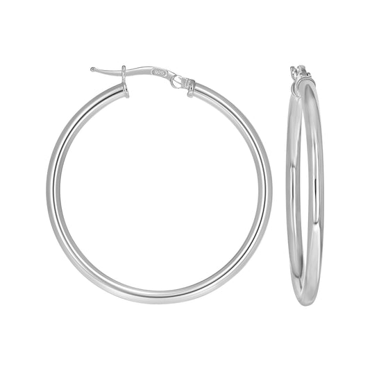 Sterling Silver Womens Round Tube Hoop Earrings