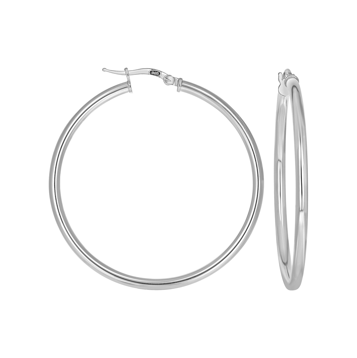 Sterling Silver Womens Round Tube Hoop Earrings