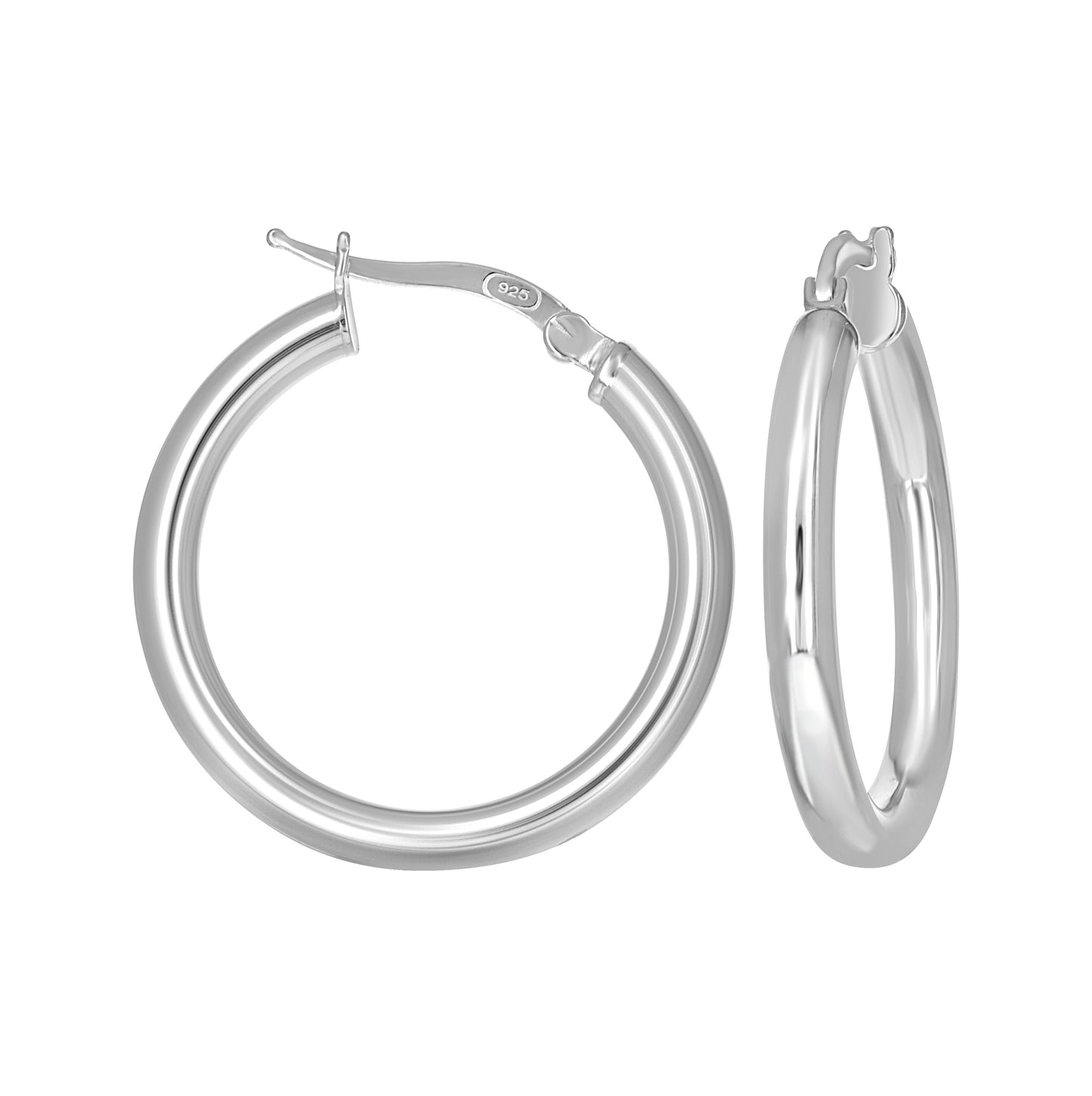 Sterling Silver Womens Round Tube Hoop Earrings