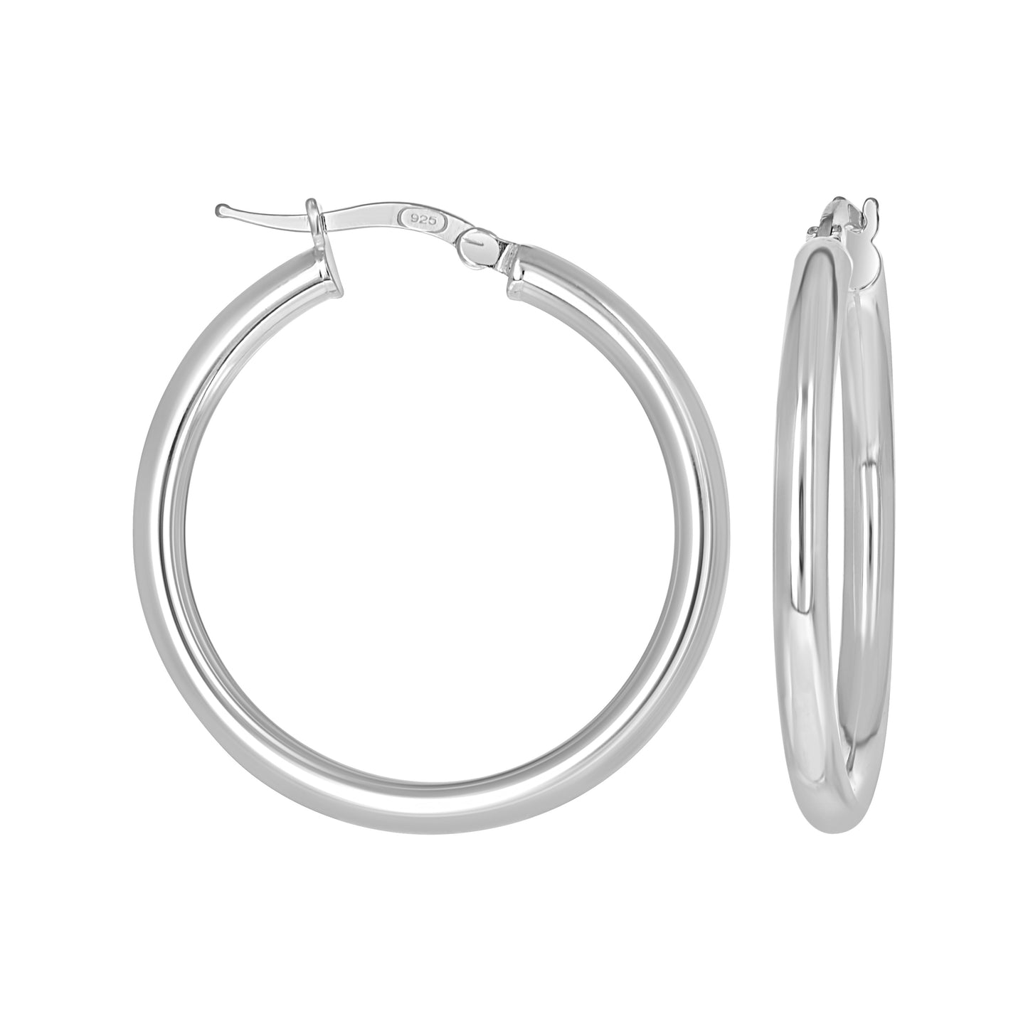 Sterling Silver Womens Round Tube Hoop Earrings