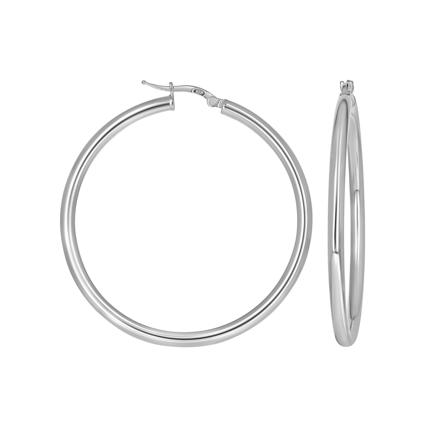 Sterling Silver Womens Round Tube Hoop Earrings