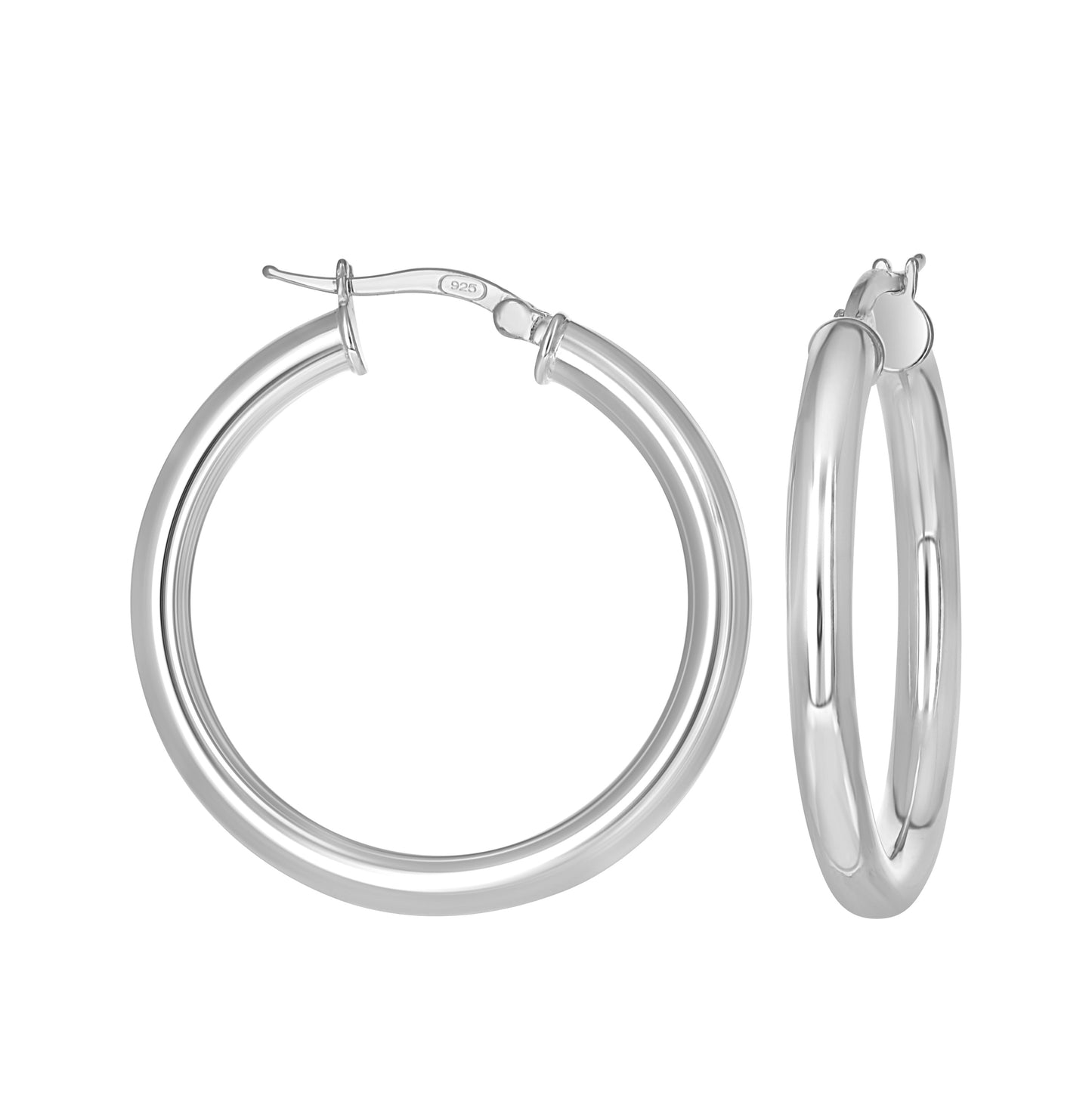 Sterling Silver Womens Round Tube Hoop Earrings