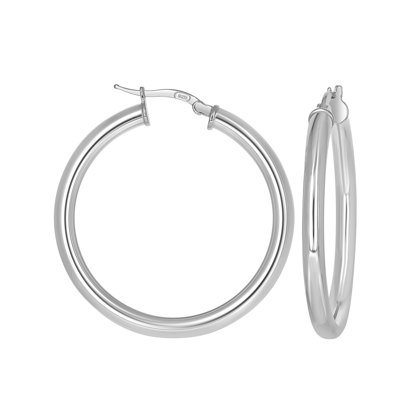 Sterling Silver Womens Round Tube Hoop Earrings