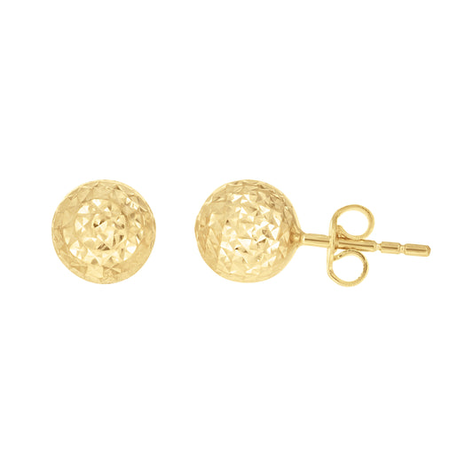 14K Yellow Gold Womens Diamond-Cut 8mm Ball Stud Earrings