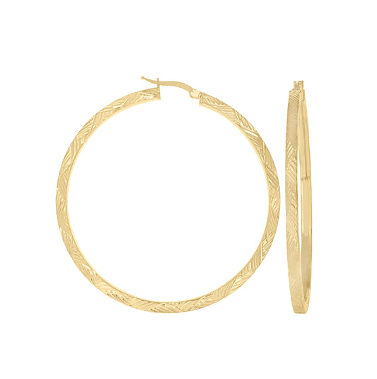 Sterling Silver Or Yellow-Tone Womens Diamond-Cut Patterned Square Tube Hoop Earrings