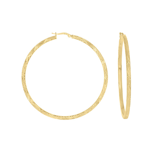 Sterling Silver Or Yellow-Tone Womens Diamond-Cut Patterned Square Tube Hoop Earrings