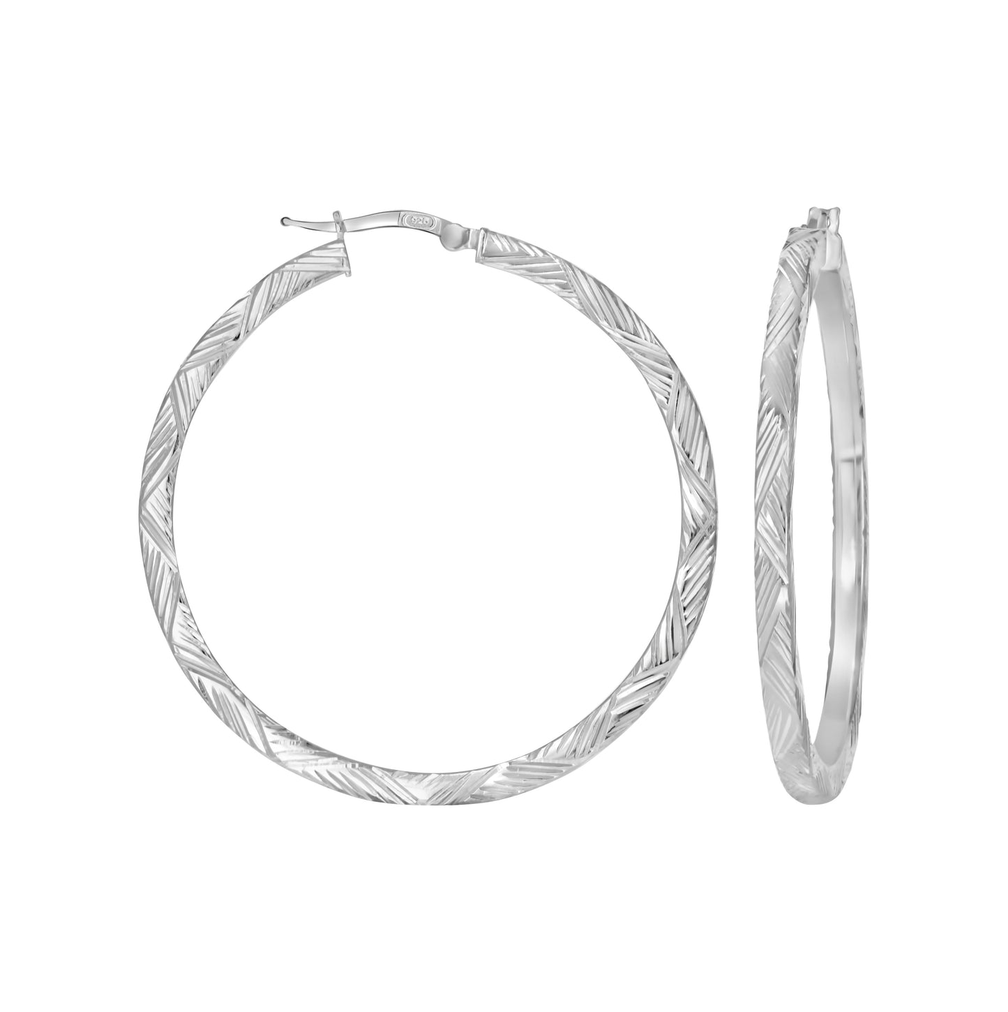 Sterling Silver Or Yellow-Tone Womens Diamond-Cut Patterned Square Tube Hoop Earrings