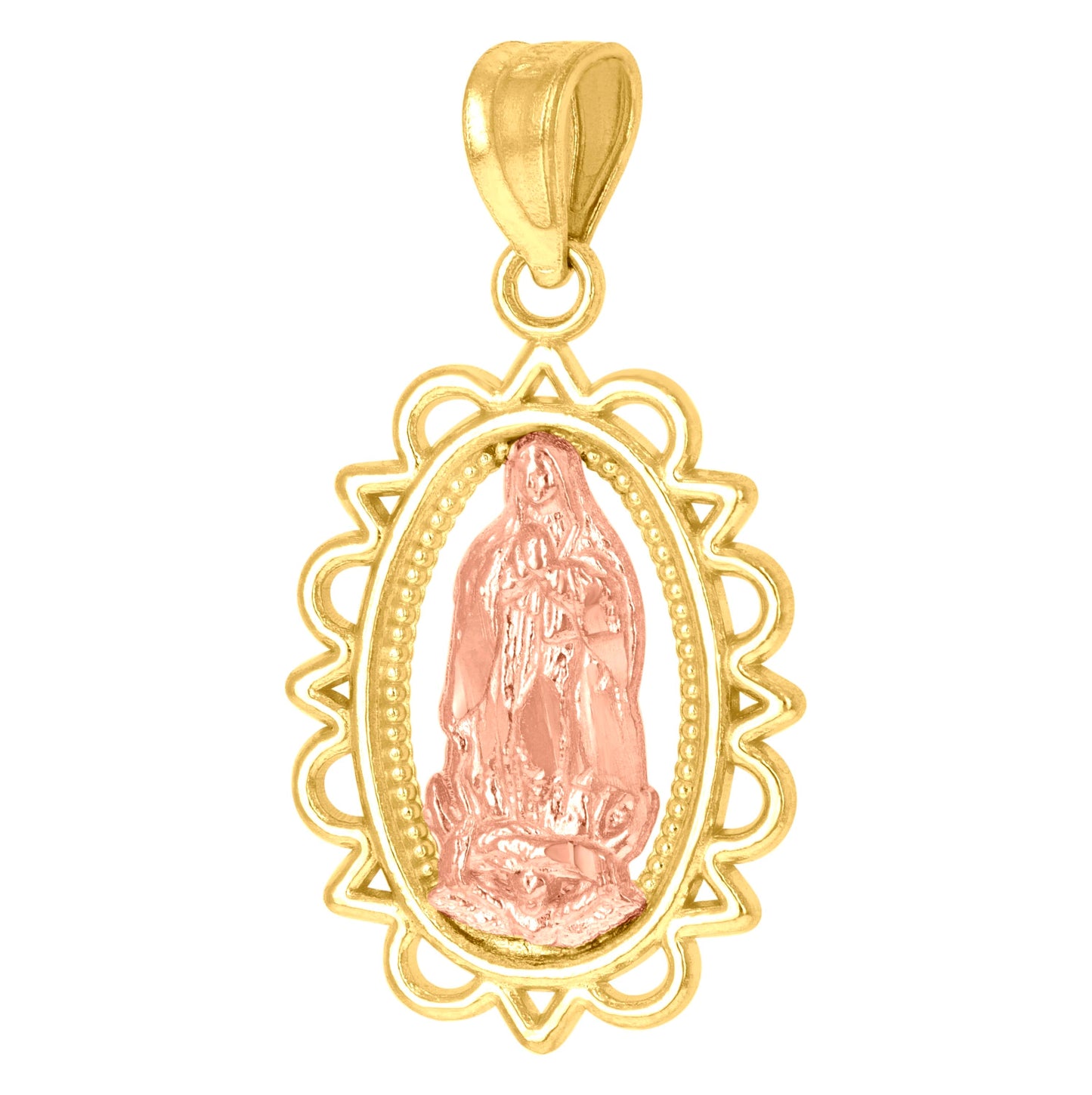 10K Yellow Gold Unisex Lady Of Guadalupe Religious Charm Pendant
