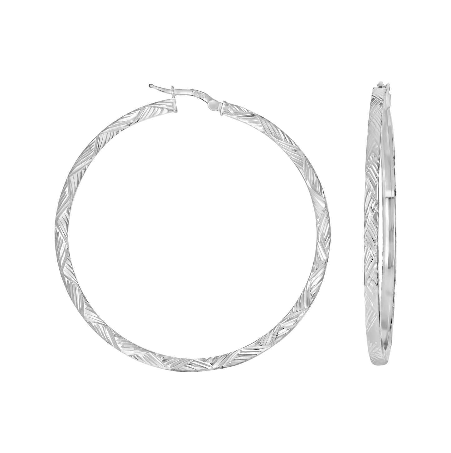 Sterling Silver Or Yellow-Tone Womens Diamond-Cut Patterned Square Tube Hoop Earrings