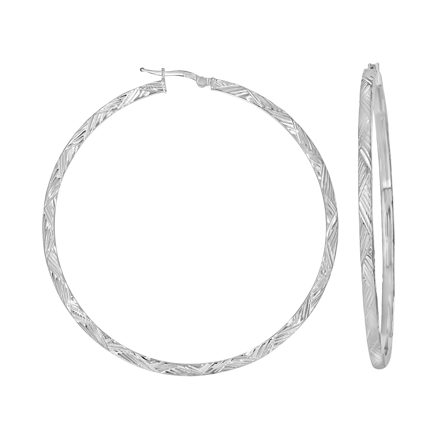 Sterling Silver Or Yellow-Tone Womens Diamond-Cut Patterned Square Tube Hoop Earrings