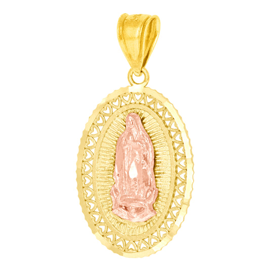 10K Yellow Gold Unisex Lady Of Guadalupe Religious Charm Pendant