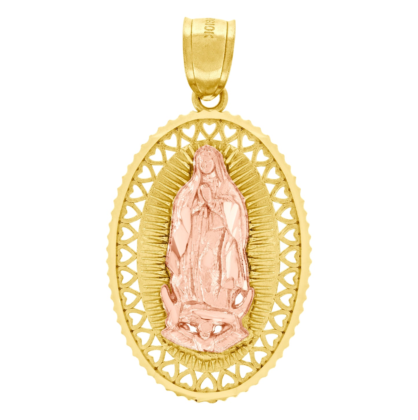 10K Two-Tone Gold Unisex Lady Of Guadalupe Religious Charm Pendant