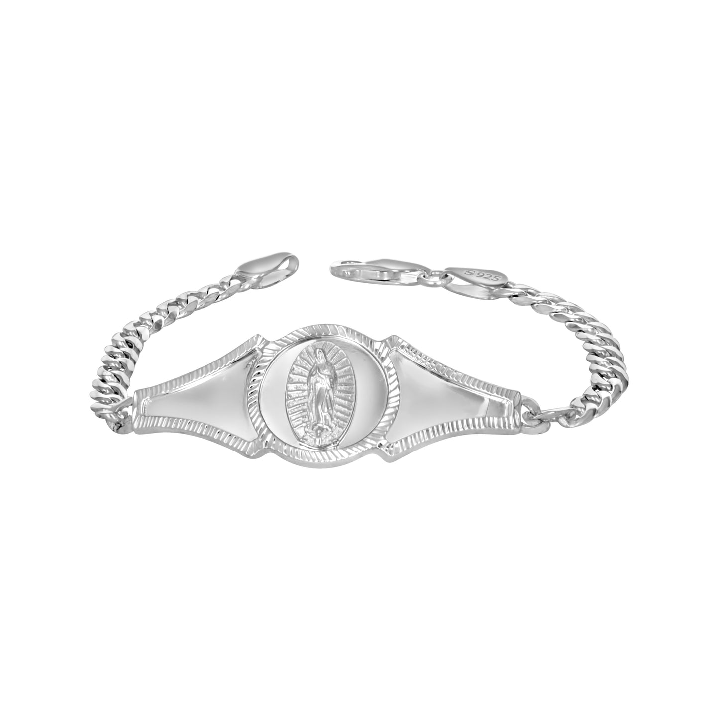 Sterling Silver Unisex Guadalupe Religious Charm Bracelet Size 7 Inches