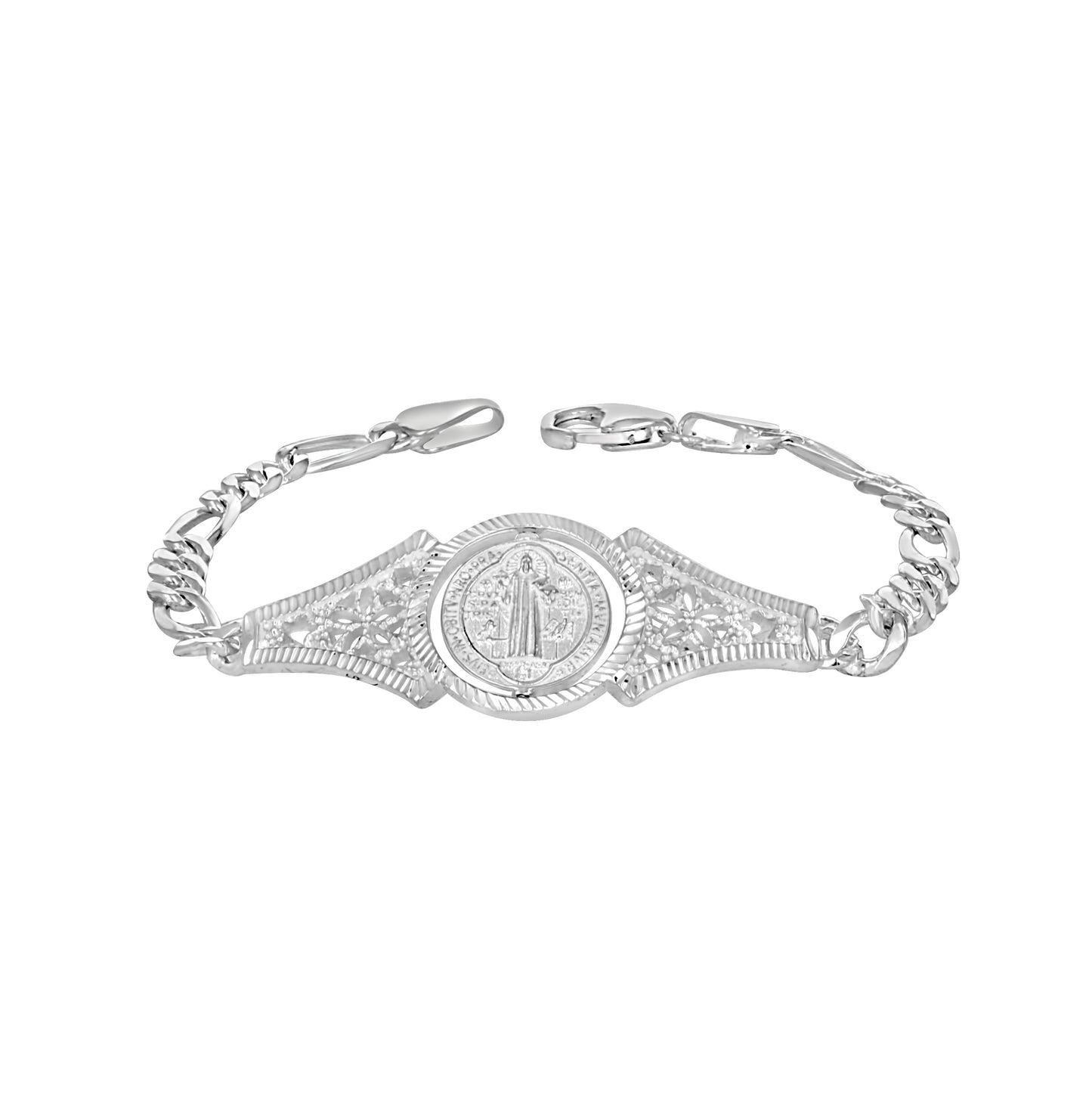 Sterling Silver Unisex St. Benedict Religious Charm Bracelet Size 7 Inches