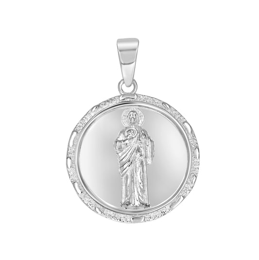 Sterling Silver Unisex Round St. Jude Religious Pendant