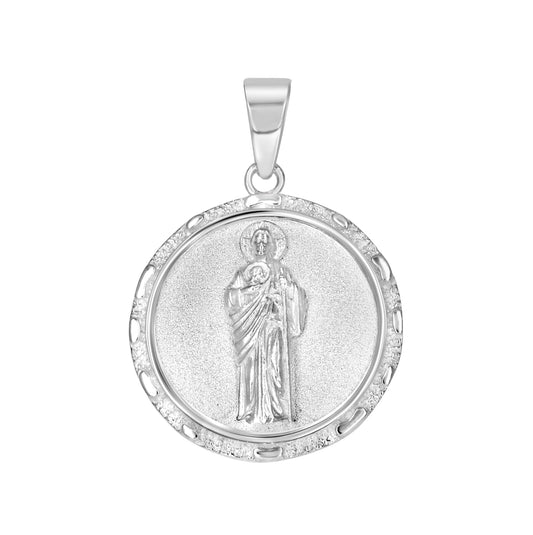 Sterling Silver Unisex Round St. Jude Religious Pendant