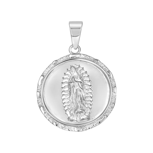 Sterling Silver Unisex Round Guadalupe Religious Pendant