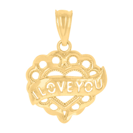 10K Gold Yellow Unisex I Love You Heart Charm Pendant