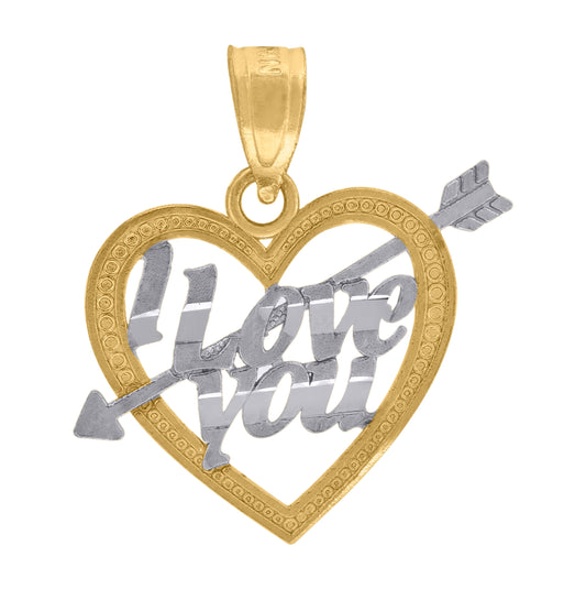 10K Gold Two-Tone Unisex I Love You Heart Charm Pendant