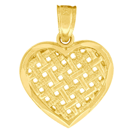 10K Yellow Gold Diamond-Cut Unisex Heart Charm Pendant