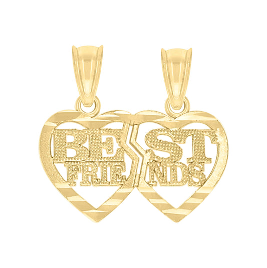 10K Two-Tone Gold Womens Textured Best Friends Break Apart Double Hearts Charm Pendant