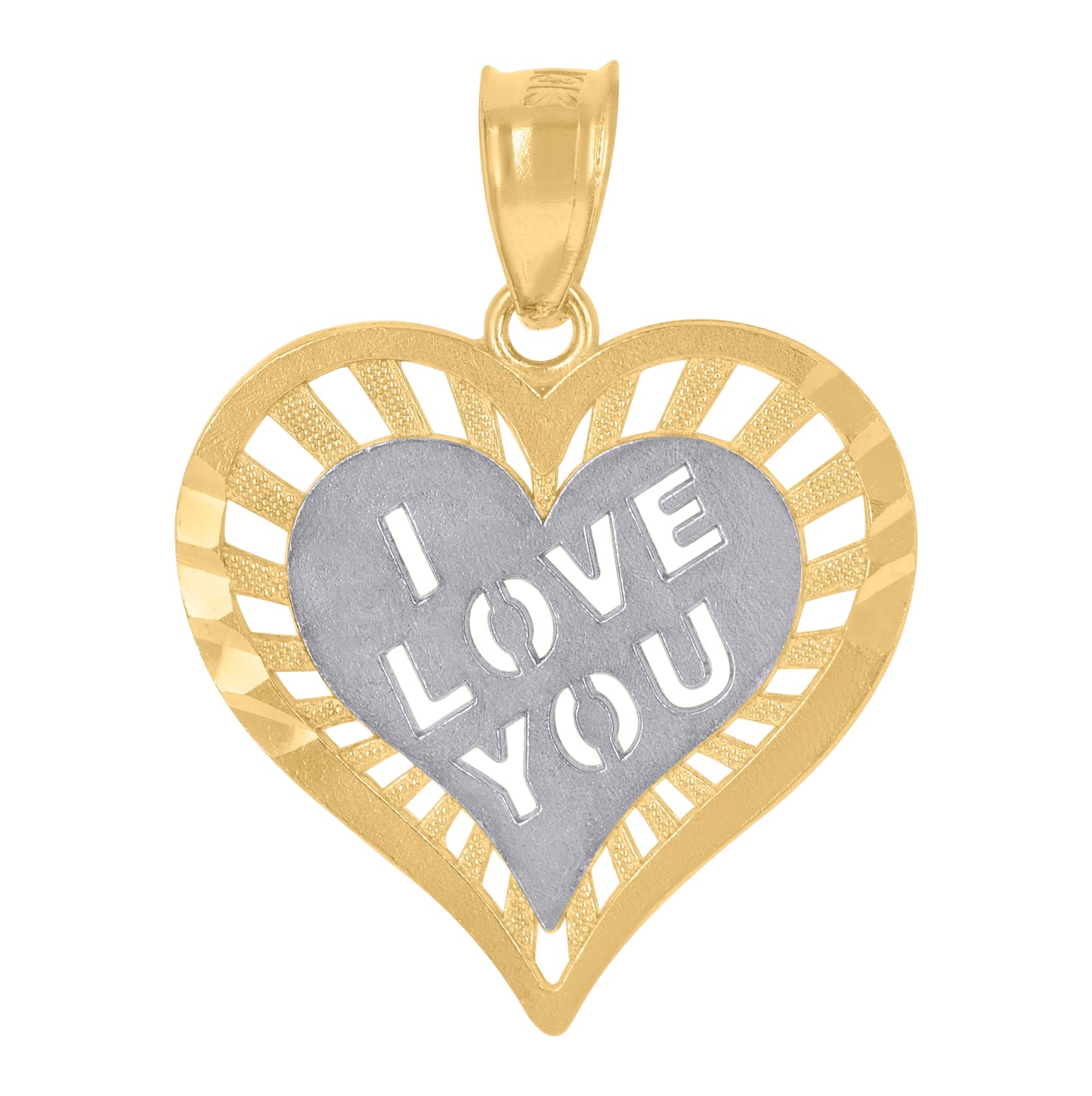 10K Yellow Gold Womens Textured I Love You Heart Charm Pendant