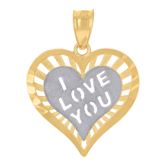10K Yellow Gold Womens Textured I Love You Heart Charm Pendant