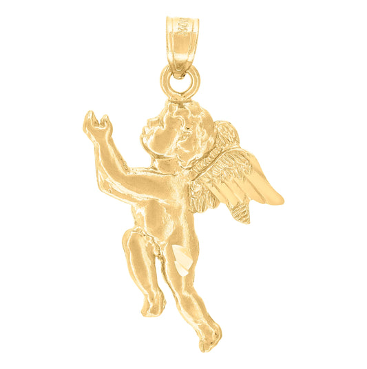 10K Yellow Gold Unisex Cupid Angel Religious Charm Pendant
