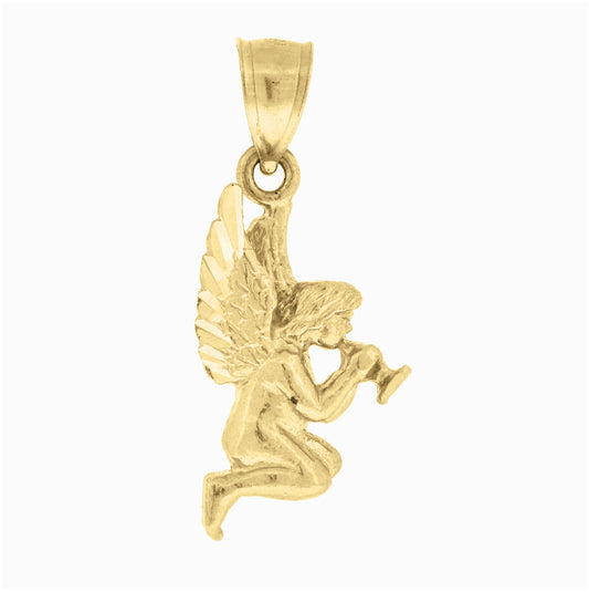 10K Yellow Gold Unisex Angel Religious Charm Pendant