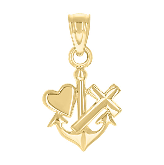10K Yellow Gold Unisex Anchor Heart Cross Charm Pendant