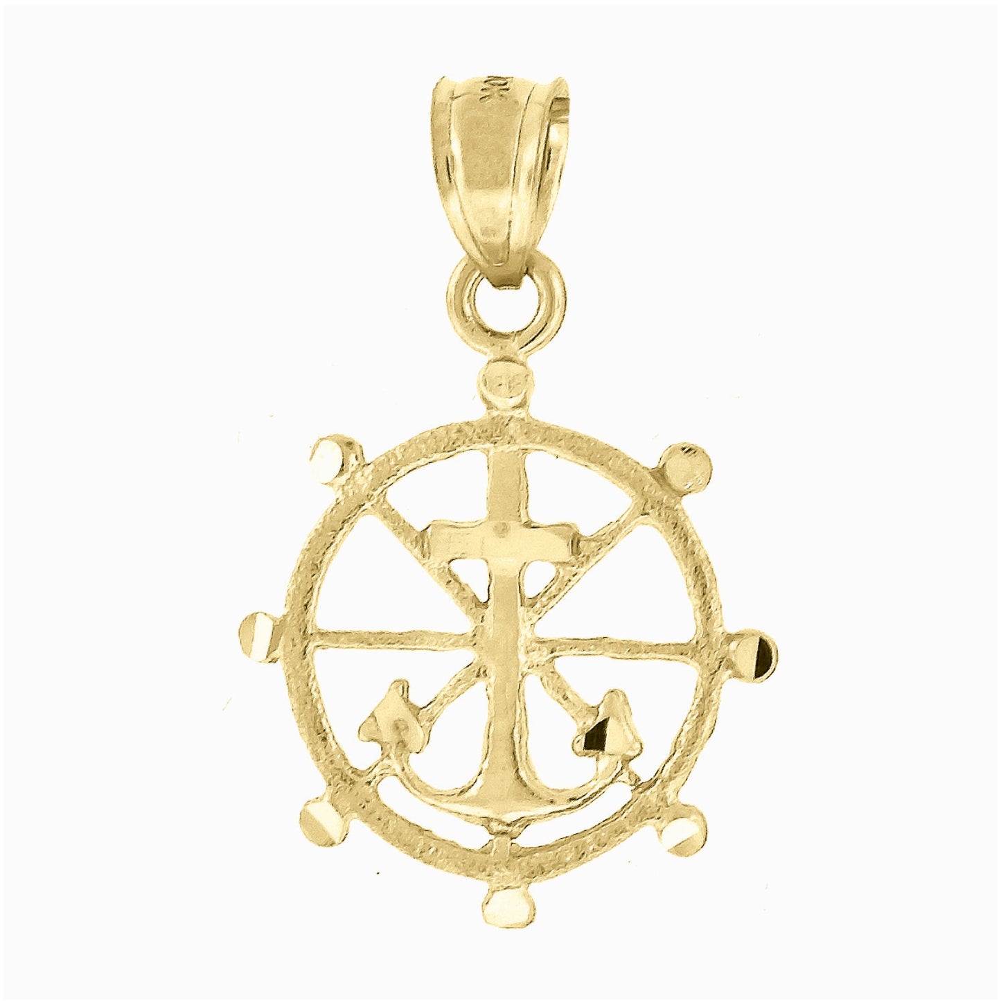 10K Yellow Gold Unisex Anchor Wheel Religious Charm Pendant