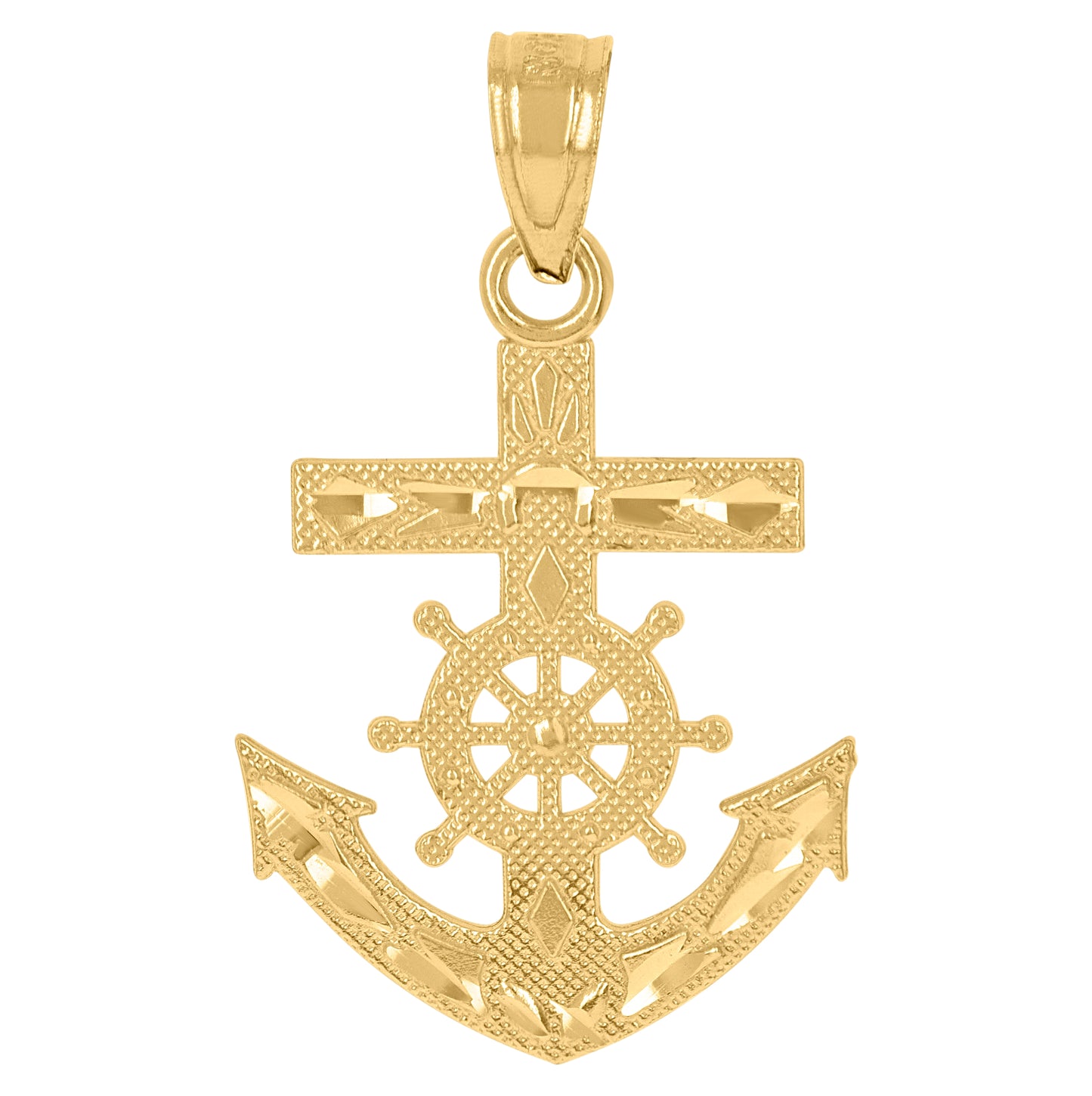10K Yellow Gold Mens Textured Ship Anchor Charm Pendant