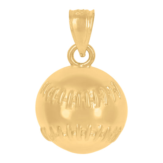 10K Yellow Gold Mens Baseball Sports Charm Pendant