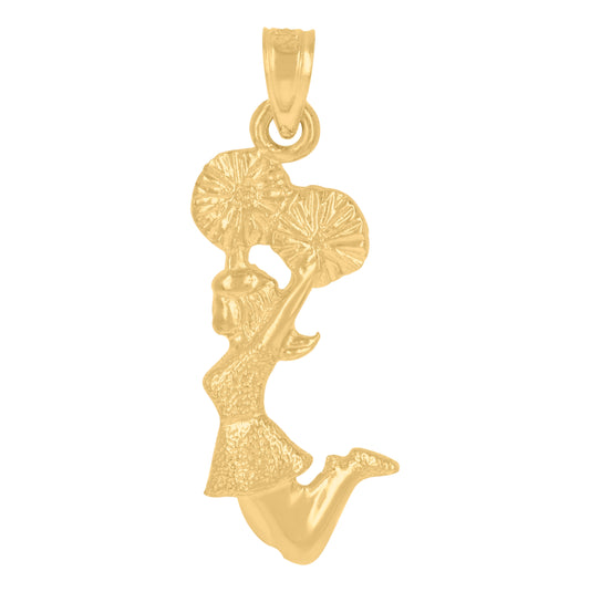 10K Yellow Gold Textured Womens Cheer Girl Sports Charm Pendant