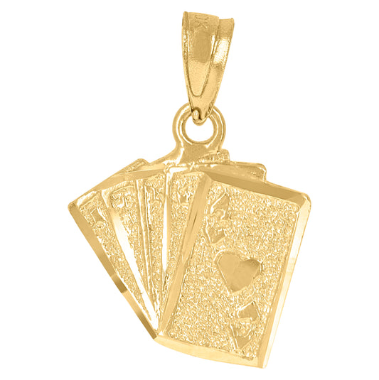 10K Yellow Gold Textured Mens Ace Of Hearts Cards Gambling Charm Pendant