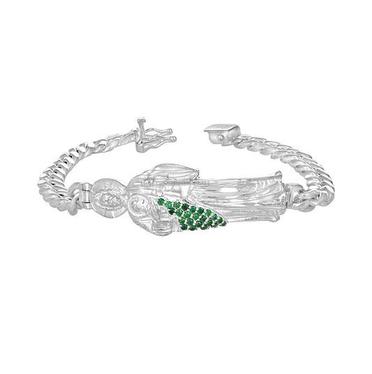 Sterling Silver Unisex Cubic-Zirconia St. Jude Religious Charm Bracelet 7 Inches