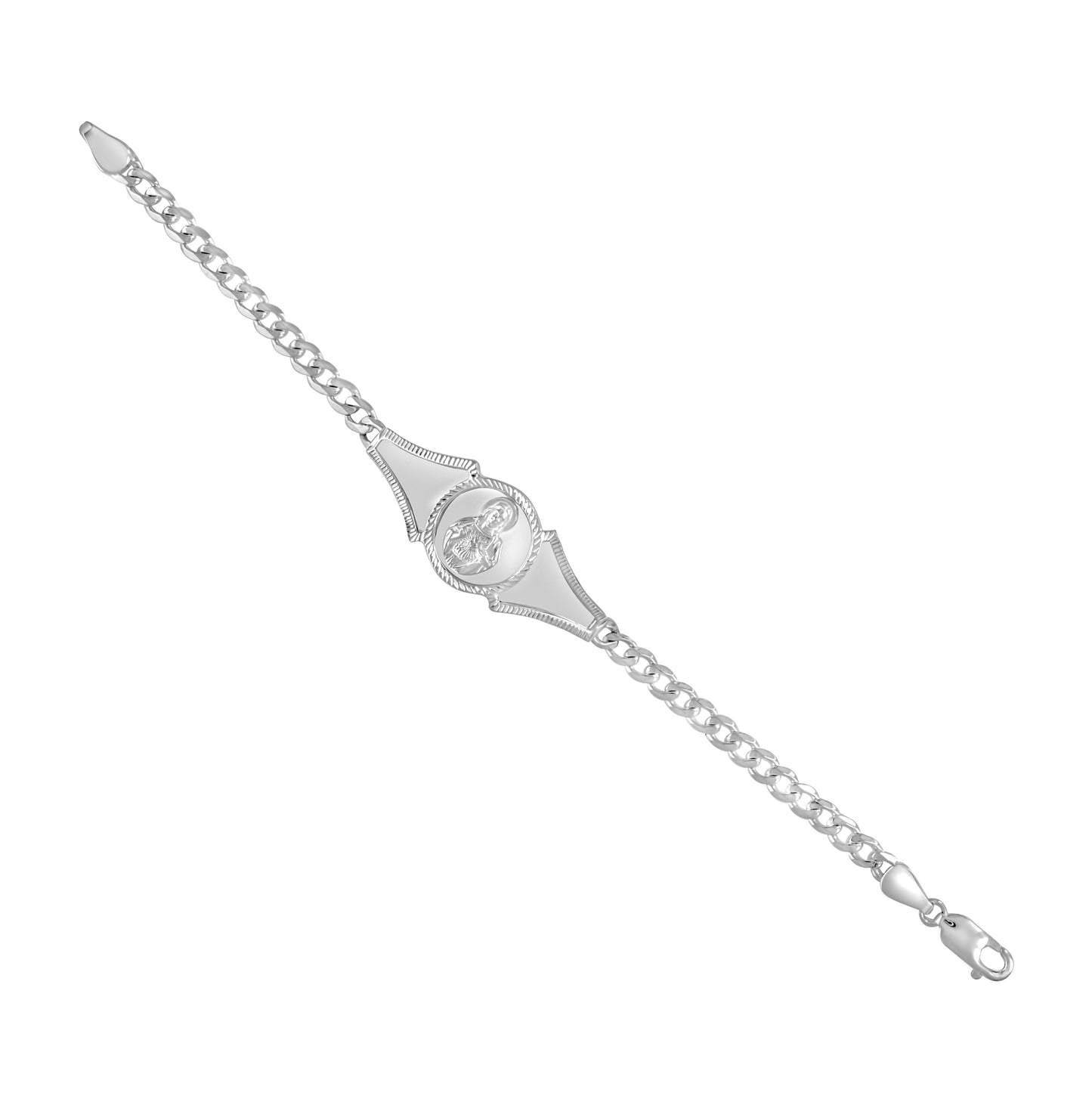 Sterling Silver Unisex Jesus Religious Charm Bracelet 7 Inches