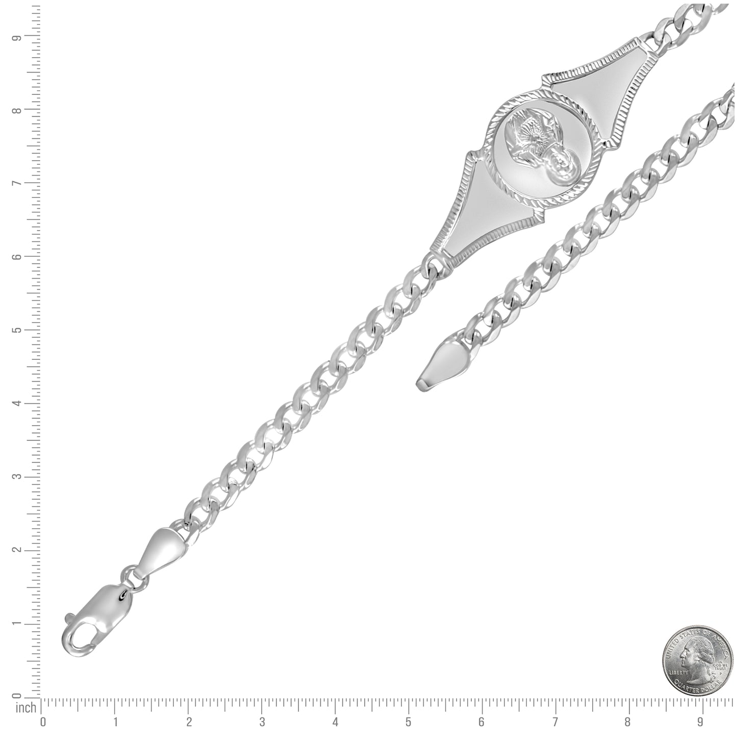 Sterling Silver Unisex Jesus Religious Charm Bracelet 7 Inches