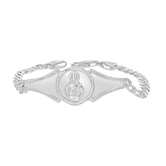 Sterling Silver Unisex Jesus Religious Charm Bracelet 7 Inches