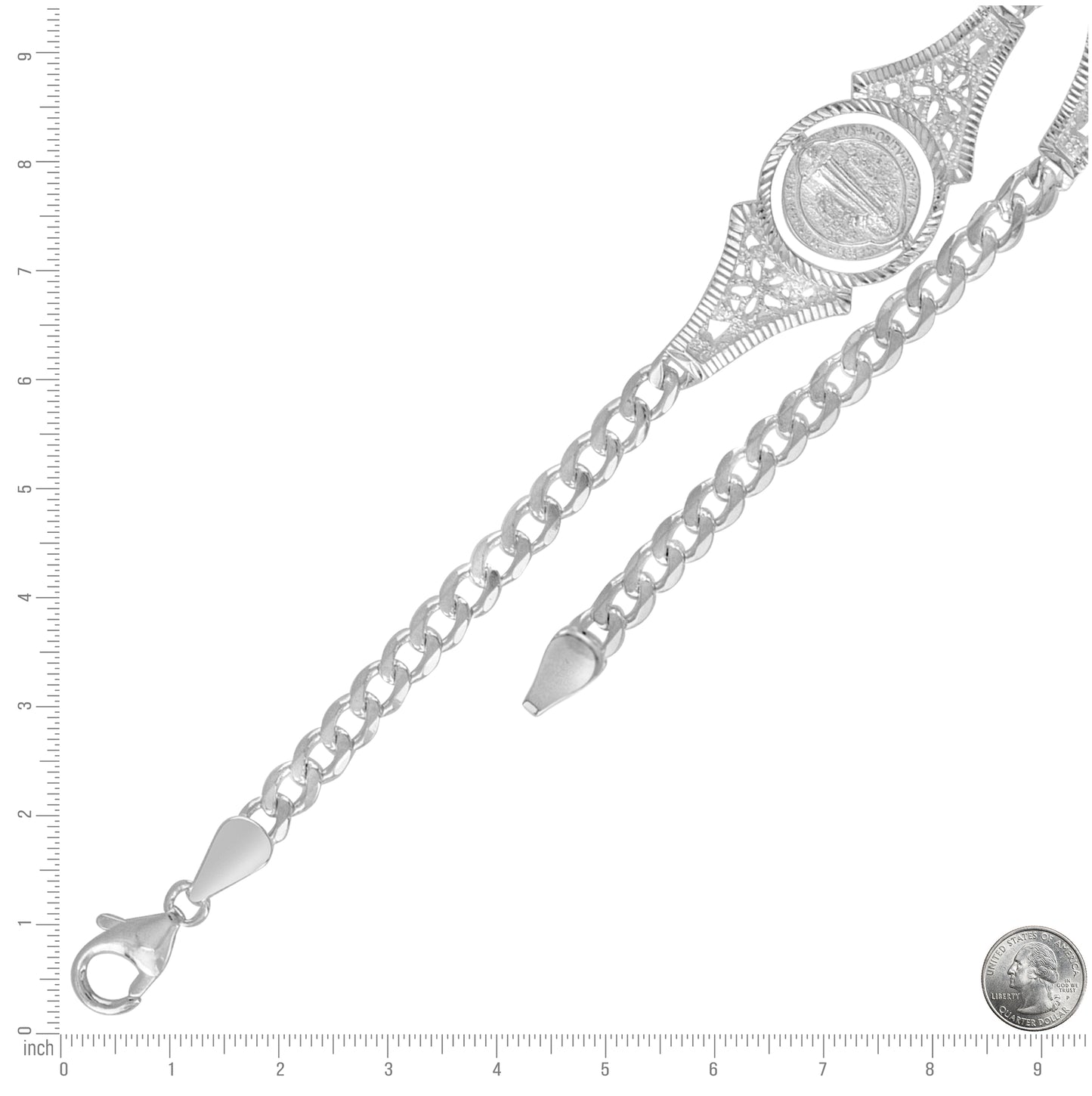 Sterling Silver Unisex St. Benedict Religious Charm Bracelet 7 Inches