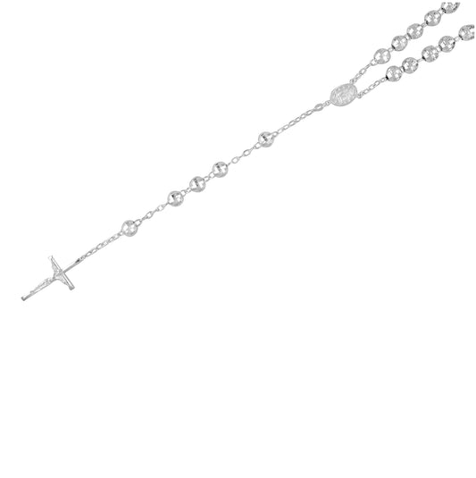 Sterling Silver Rhodium Plated Unisex Crucifix Cross Religious Rosary Necklace 8mm