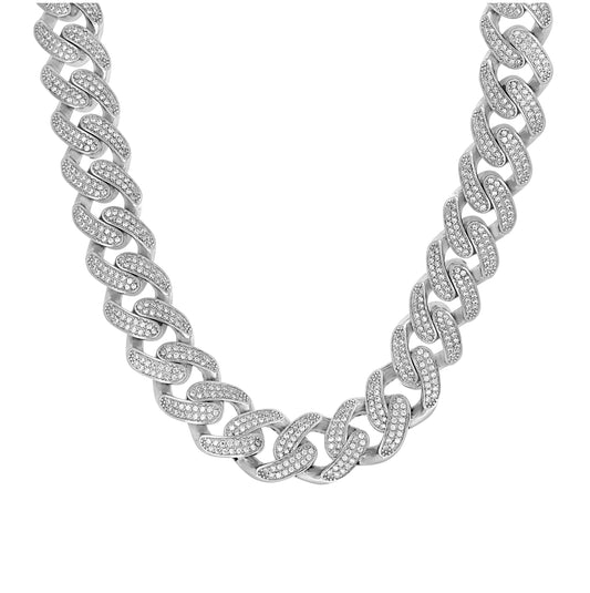 Sterling Silver Unisex Moissanite Miami Cuban Chain Necklace 17mm