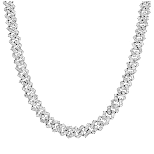 Sterling Silver Unisex Baguette Round Moissanite Cuban Chain Bracelet 8mm