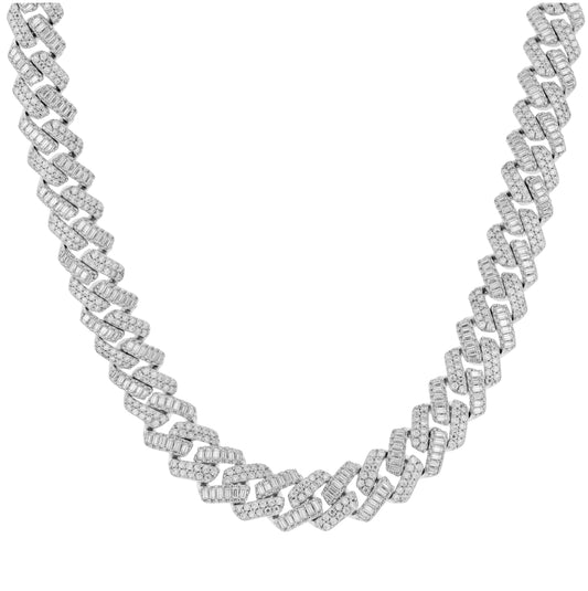 Sterling Silver Unisex Baguette Round Moissanite Cuban Chain Bracelet 10mm
