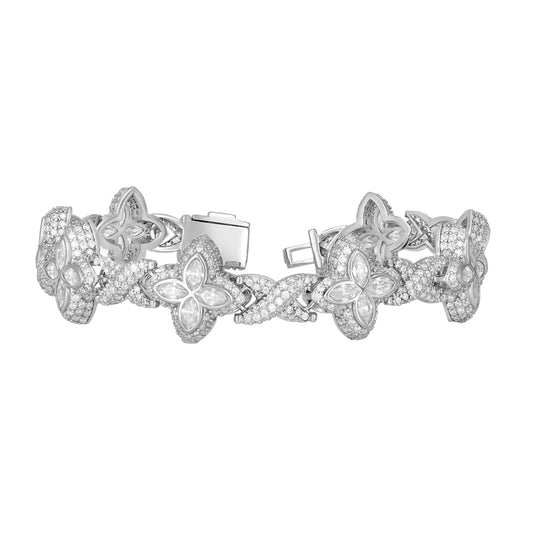 Sterling Silver Womens Marquise Round Moissanite Infinity Clover Good Luck Charm Bracelet 16mm